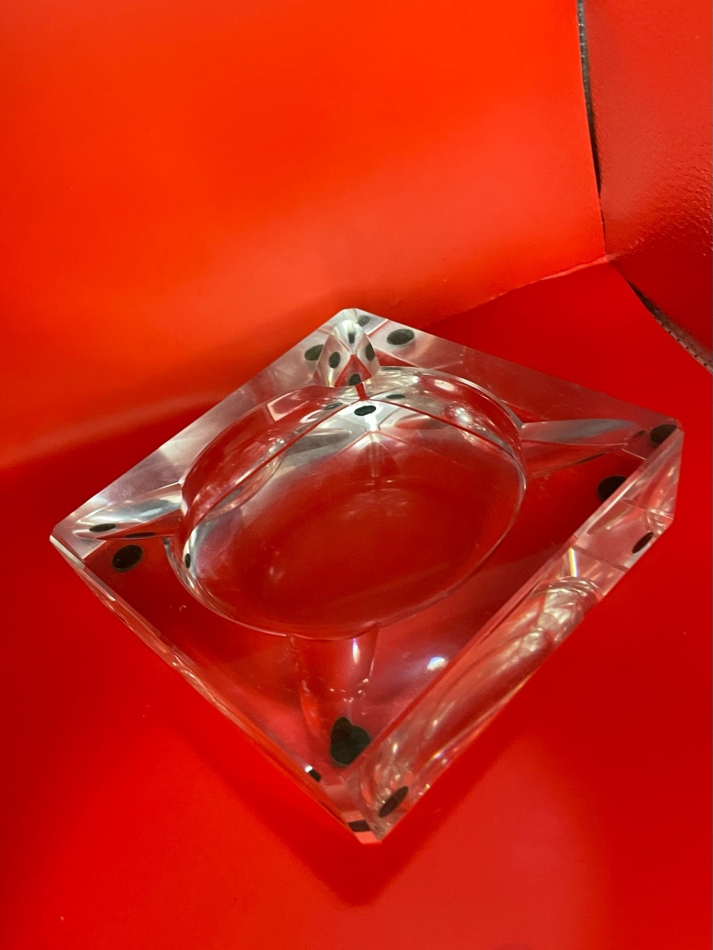 Vintage Mid-Century MCM Clear Square Heavyweight Glass Ashtray